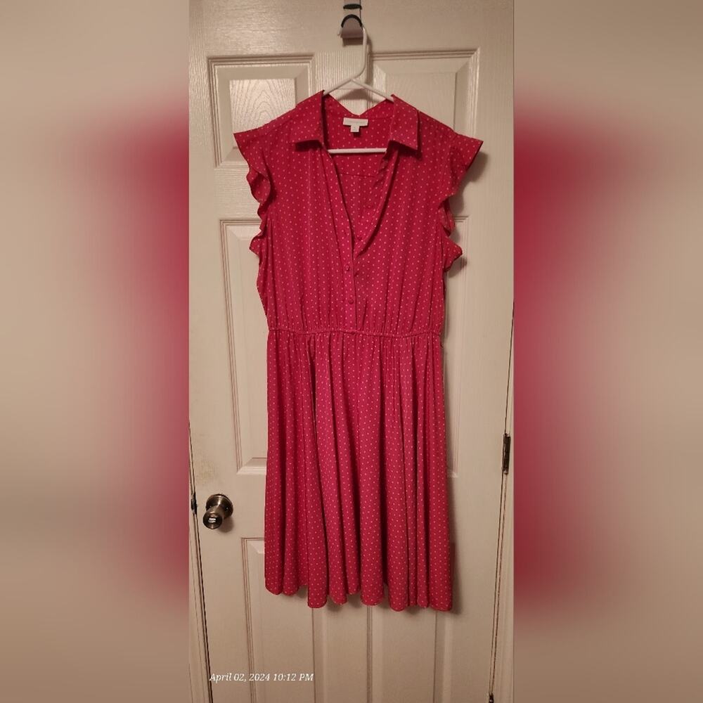 " Charter Club pink and white Polk a dot dress XL